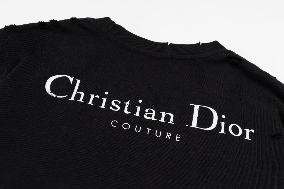 DIOR SS24 Distressed “Burnout” Letter Print T-Shirt | Premium Slub Cotton | Sizes XS–L