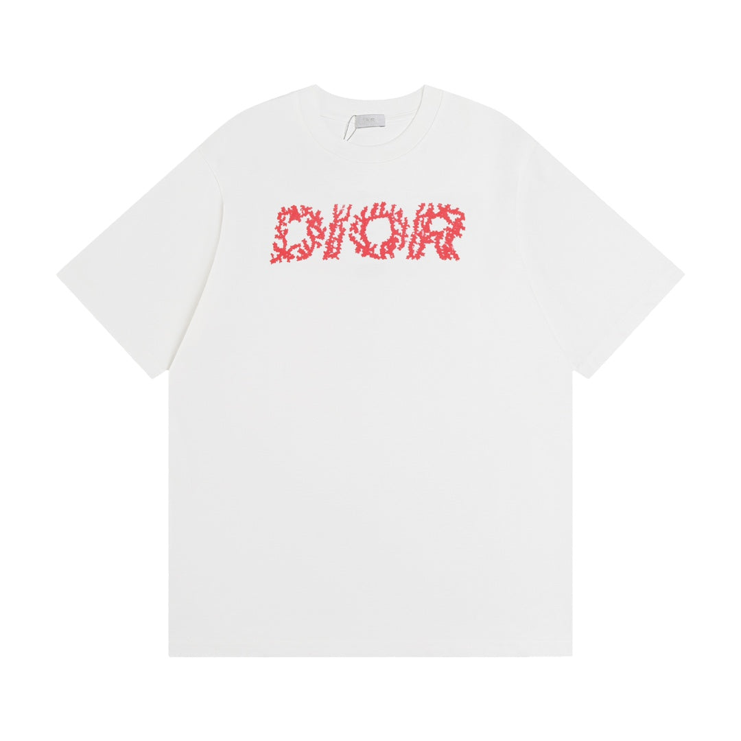 DIOR SS24 Coral Print T-Shirt | Premium 280g Cotton | Sizes XS–L | White