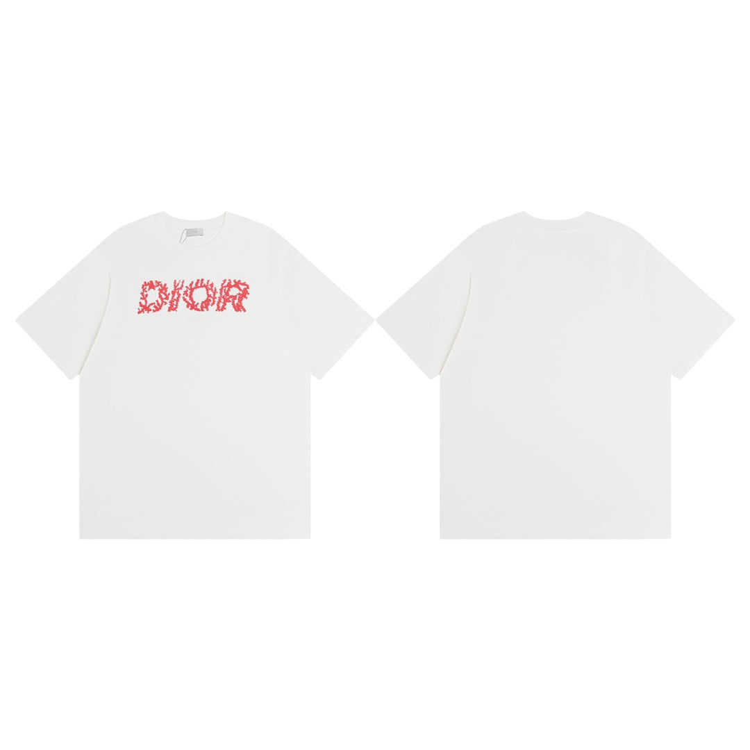 DIOR SS24 Coral Print T-Shirt | Premium 280g Cotton | Sizes XS–L | White