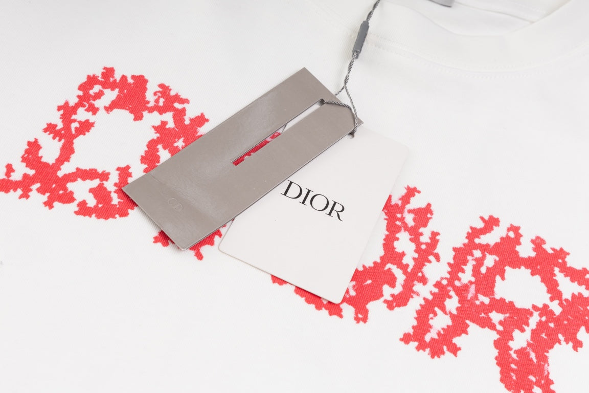 DIOR SS24 Coral Print T-Shirt | Premium 280g Cotton | Sizes XS–L | White