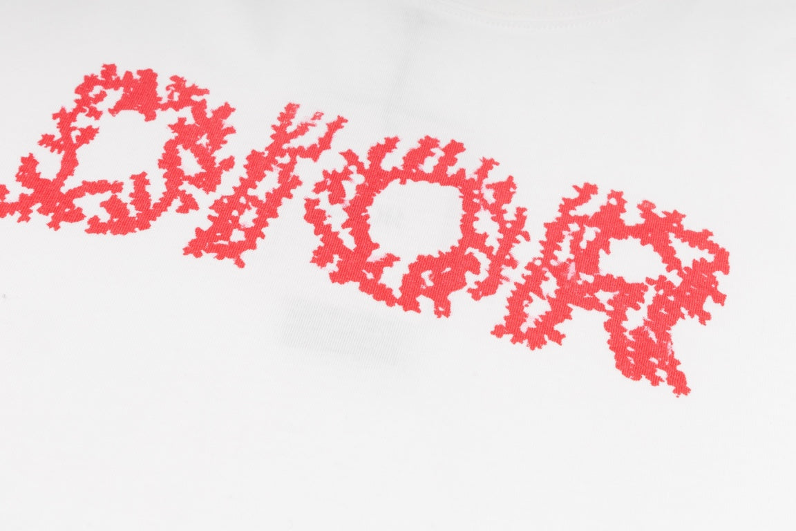 DIOR SS24 Coral Print T-Shirt | Premium 280g Cotton | Sizes XS–L | White