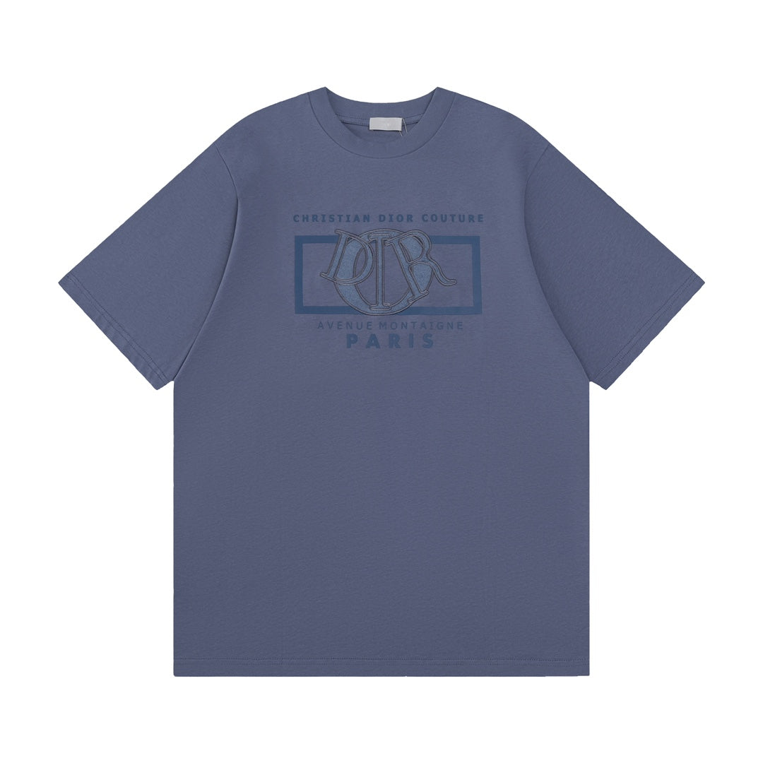 DIOR SS24 “Big O” Appliqué Embroidery T-Shirt | Premium 280g Cotton | Sizes XS–L | White, Purple-Grey