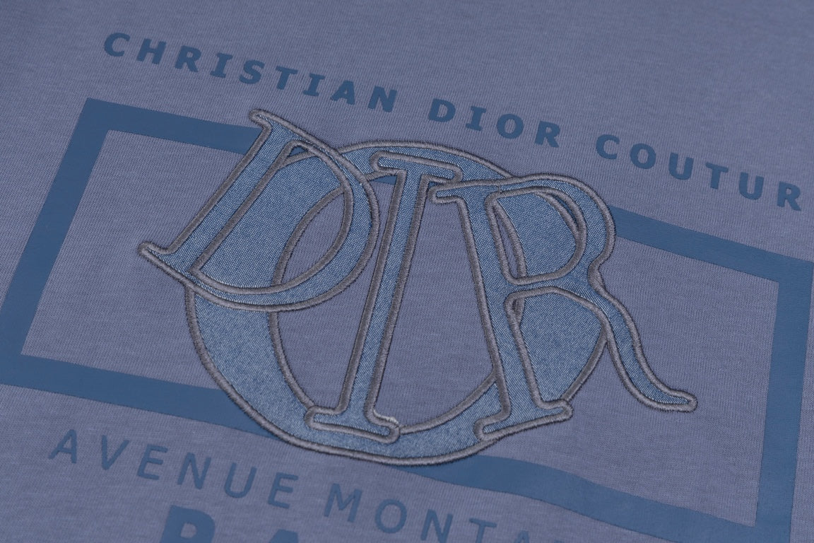 DIOR SS24 “Big O” Appliqué Embroidery T-Shirt | Premium 280g Cotton | Sizes XS–L | White, Purple-Grey