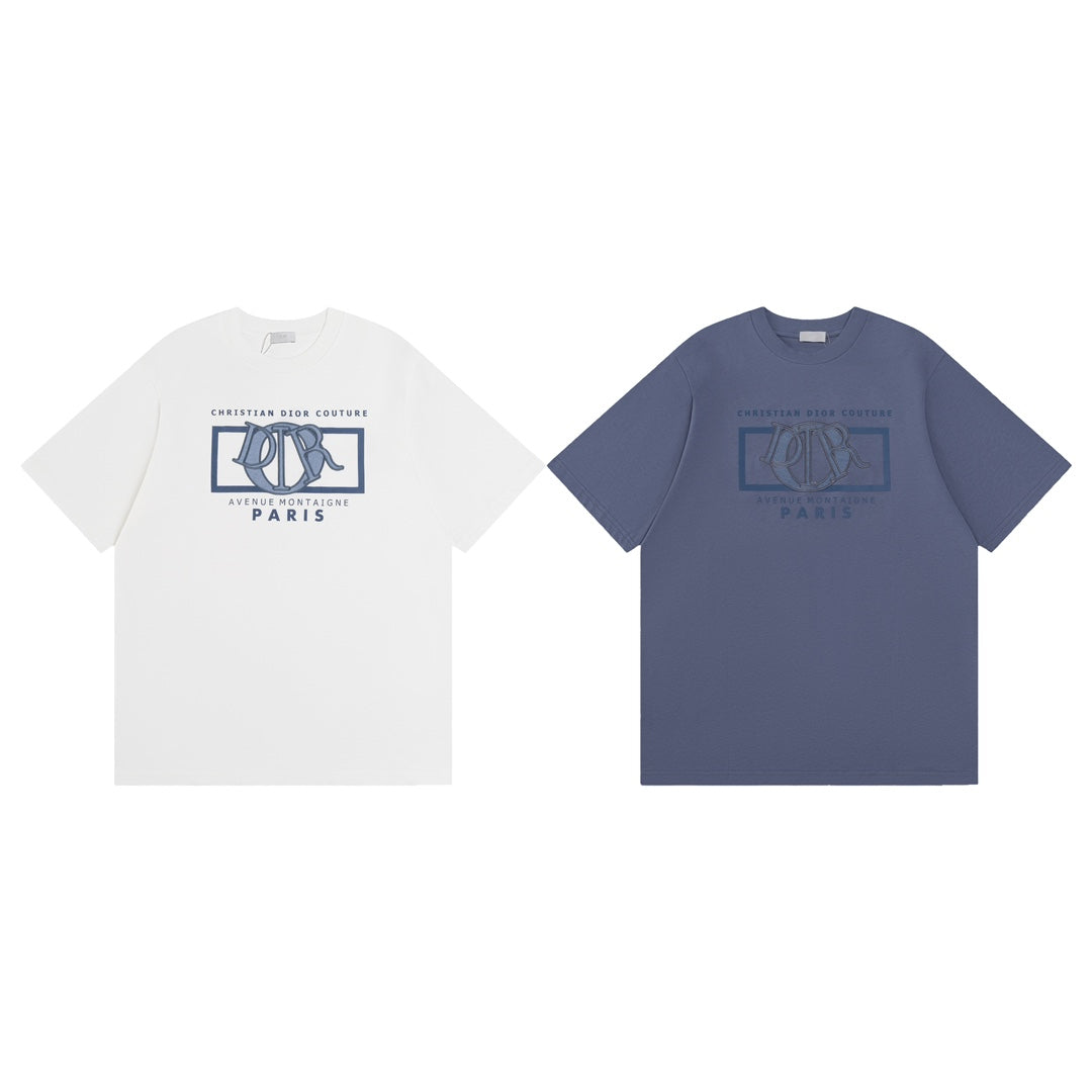 DIOR SS24 “Big O” Appliqué Embroidery T-Shirt | Premium 280g Cotton | Sizes XS–L | White, Purple-Grey