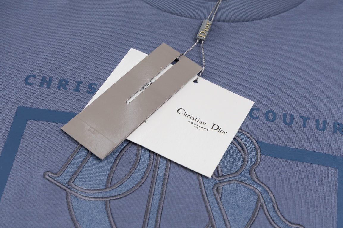 DIOR SS24 “Big O” Appliqué Embroidery T-Shirt | Premium 280g Cotton | Sizes XS–L | White, Purple-Grey