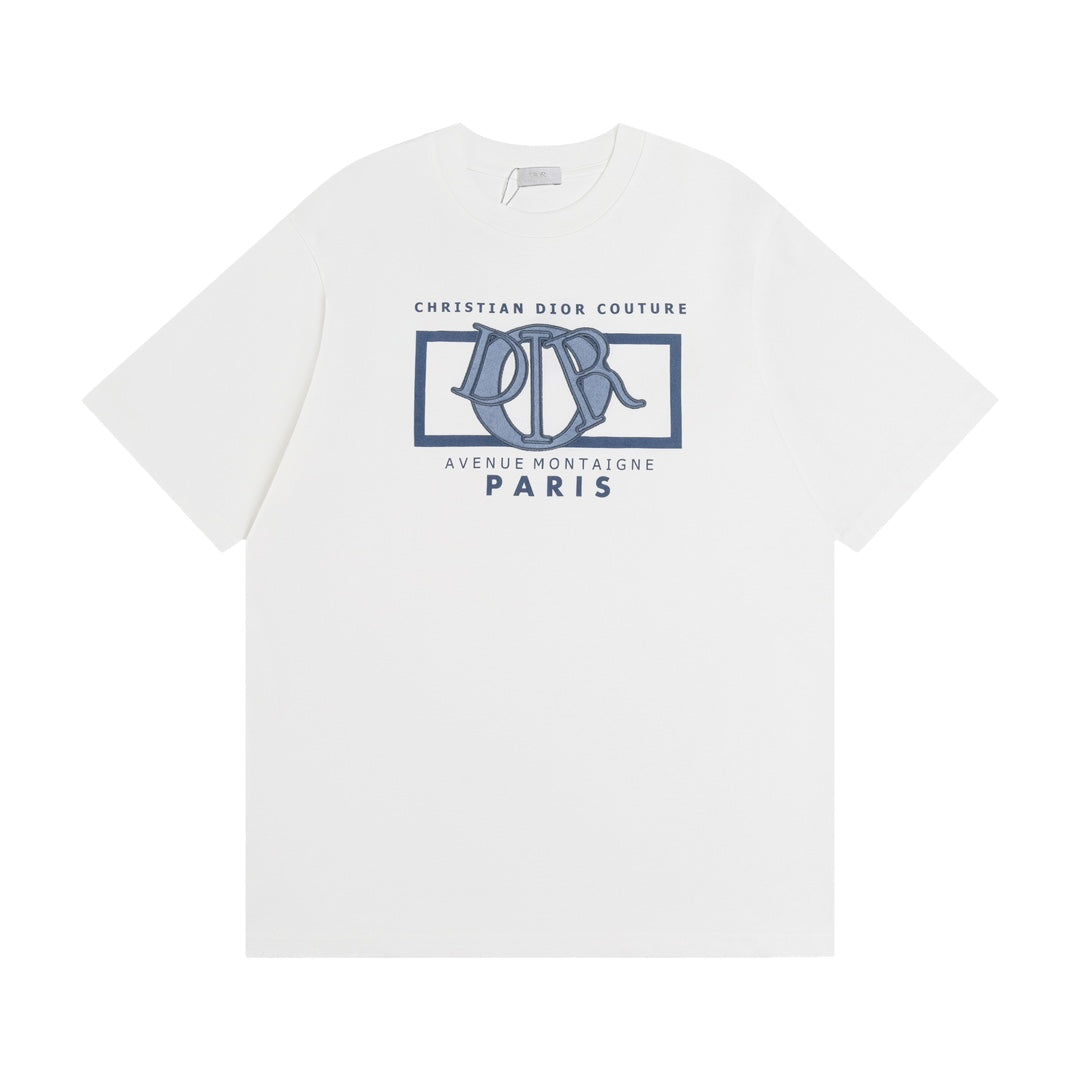 DIOR SS24 “Big O” Appliqué Embroidery T-Shirt | Premium 280g Cotton | Sizes XS–L | White, Purple-Grey