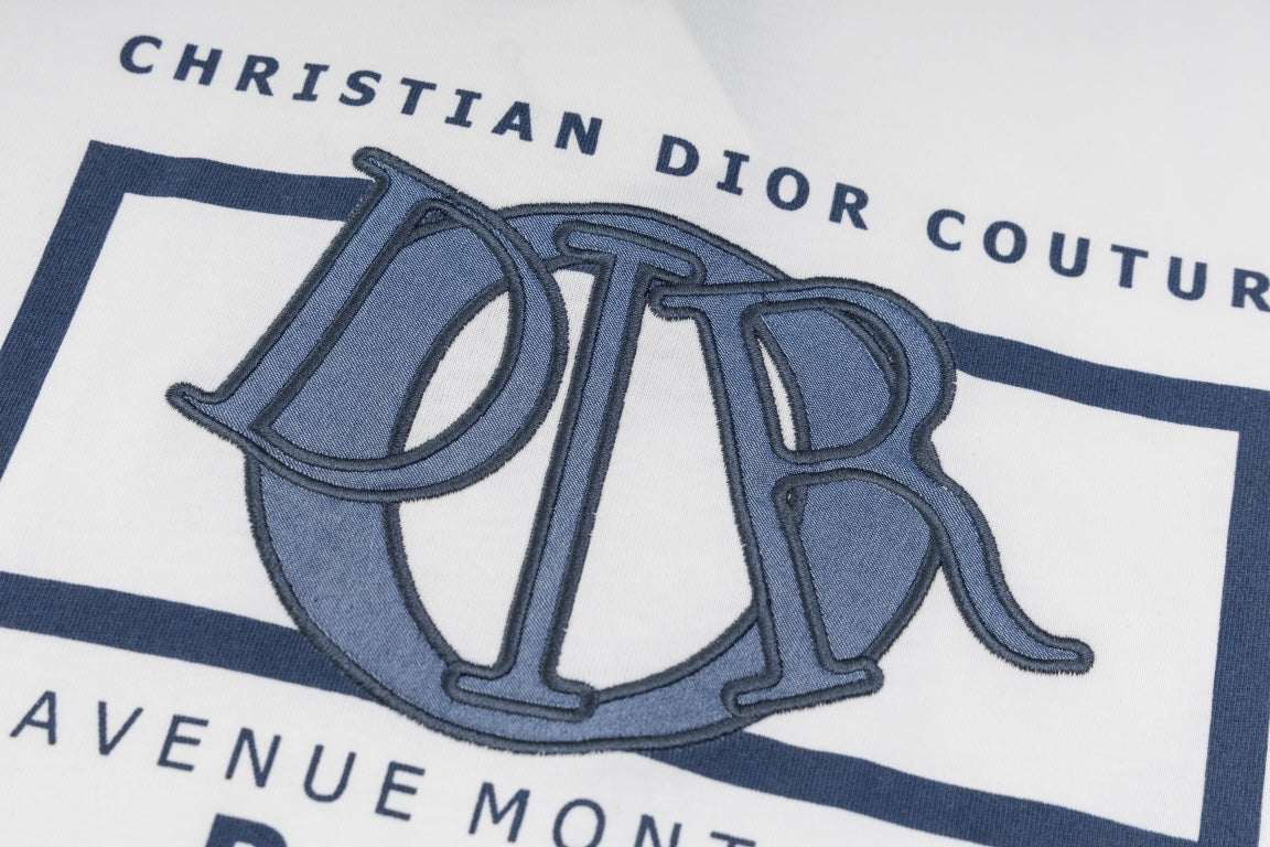 DIOR SS24 “Big O” Appliqué Embroidery T-Shirt | Premium 280g Cotton | Sizes XS–L | White, Purple-Grey