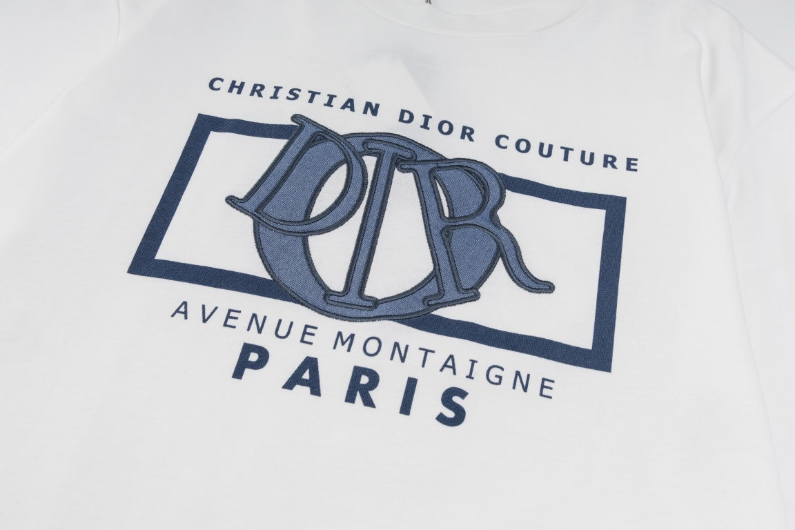 DIOR SS24 “Big O” Appliqué Embroidery T-Shirt | Premium 280g Cotton | Sizes XS–L | White, Purple-Grey