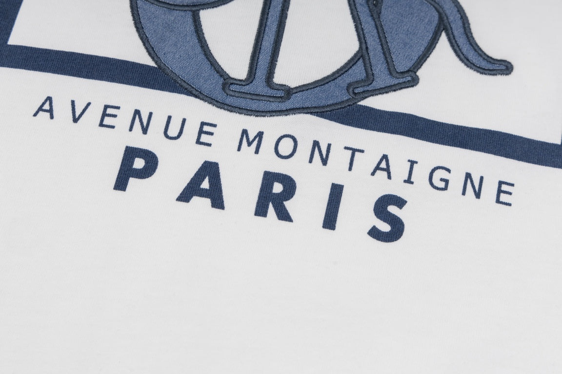 DIOR SS24 “Big O” Appliqué Embroidery T-Shirt | Premium 280g Cotton | Sizes XS–L | White, Purple-Grey