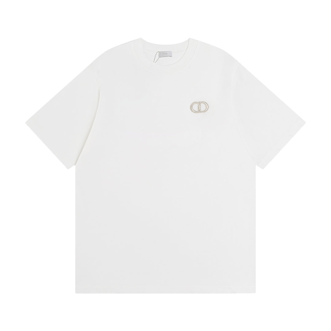 DIOR SS24 “Big O” Appliqué Embroidery T-Shirt | Premium 280g Cotton | Sizes XS–L | White, Purple-Grey