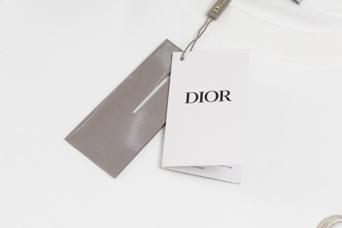 DIOR SS24 “Big O” Appliqué Embroidery T-Shirt | Premium 280g Cotton | Sizes XS–L | White, Purple-Grey