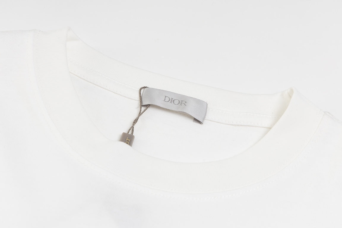 DIOR SS24 “Big O” Appliqué Embroidery T-Shirt | Premium 280g Cotton | Sizes XS–L | White, Purple-Grey