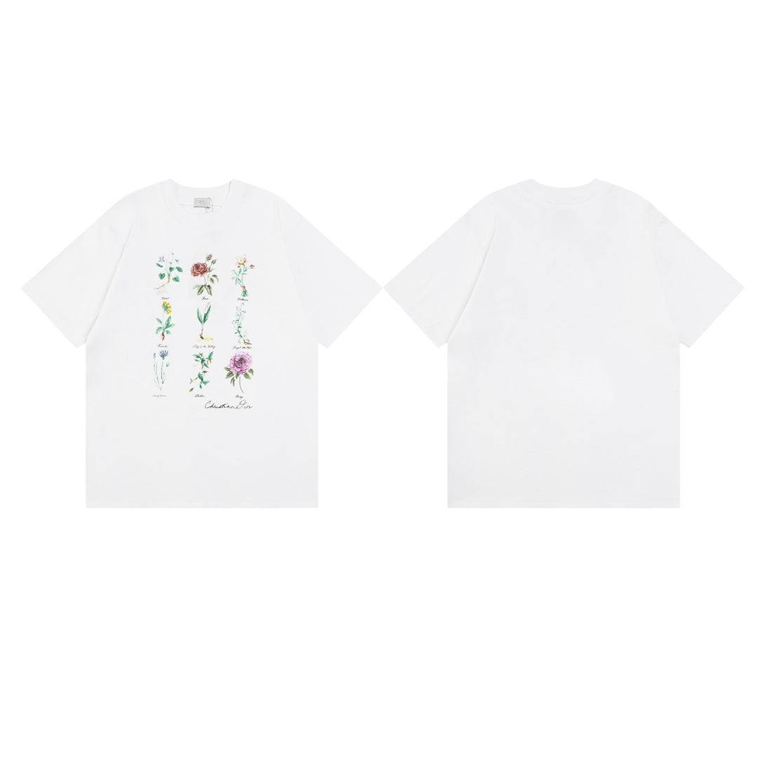 DIOR 2024 Lily-of-the-Valley Floral Print T-Shirt | Premium 280g Cotton | Sizes XS–L | White