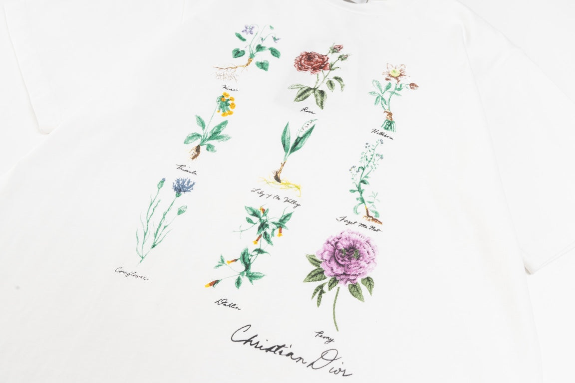 DIOR 2024 Lily-of-the-Valley Floral Print T-Shirt | Premium 280g Cotton | Sizes XS–L | White