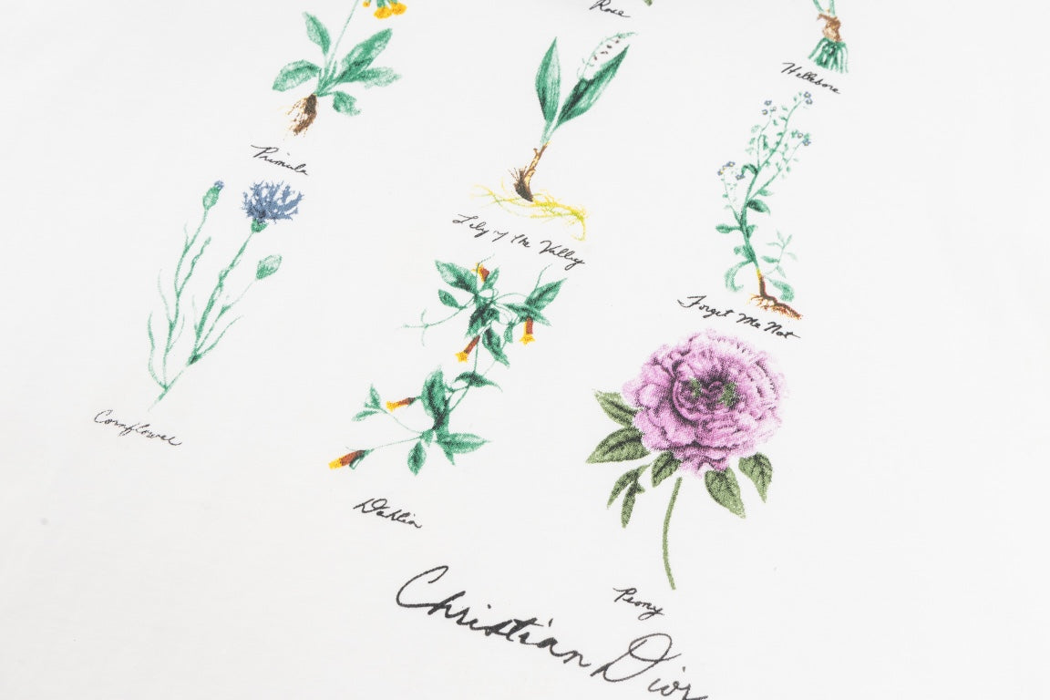 DIOR 2024 Lily-of-the-Valley Floral Print T-Shirt | Premium 280g Cotton | Sizes XS–L | White
