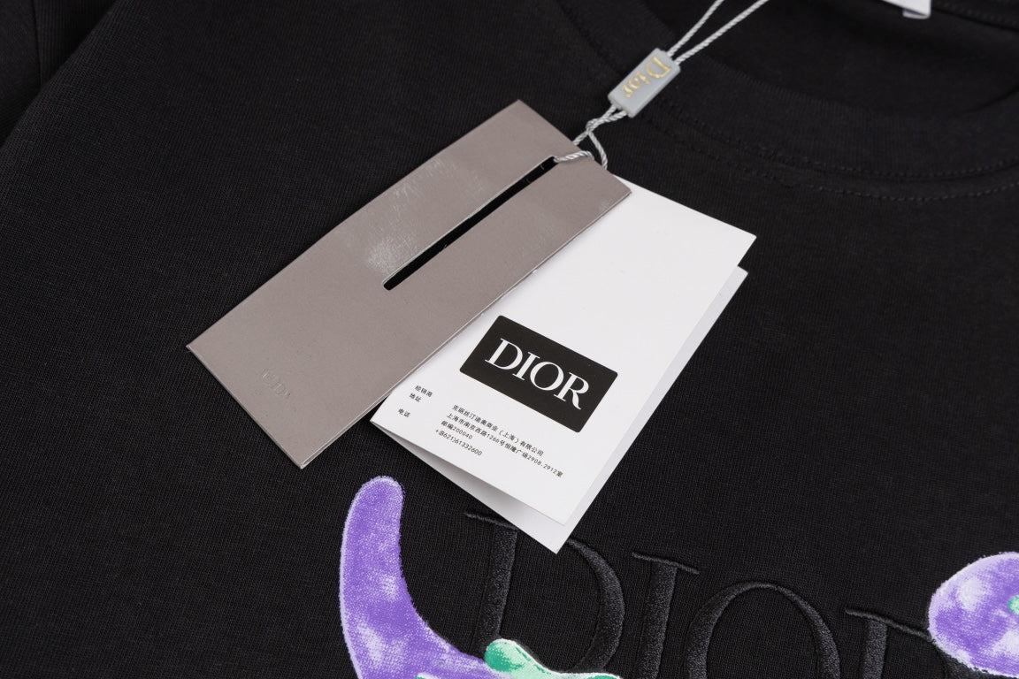 DIOR x Kenny Scharf Embroidered Logo T-Shirt | Premium 280g Cotton | Sizes XS–L | White, Black