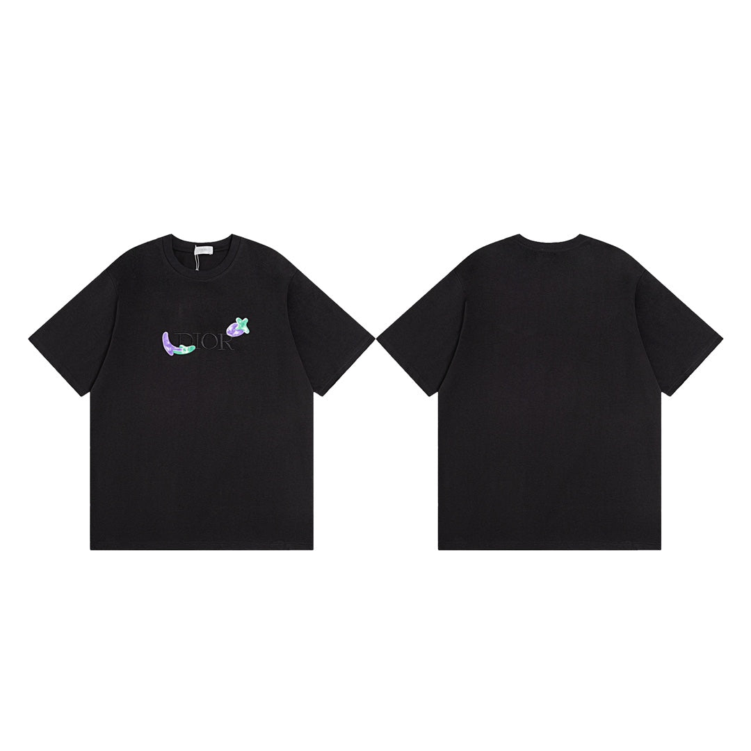 DIOR x Kenny Scharf Embroidered Logo T-Shirt | Premium 280g Cotton | Sizes XS–L | White, Black