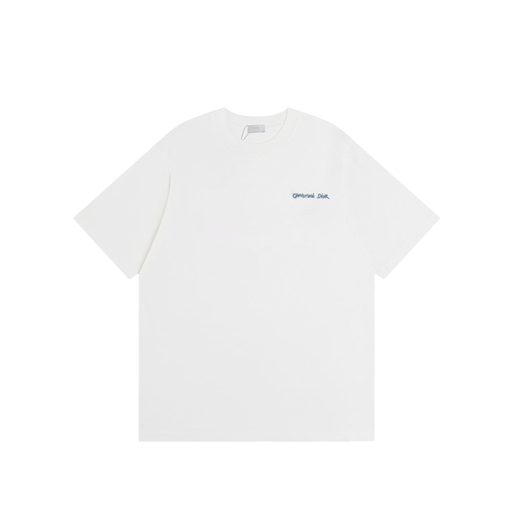 DIOR 2024 Embroidered Logo T-Shirt | Premium 280g Cotton | Sizes XS–L | Gray, White