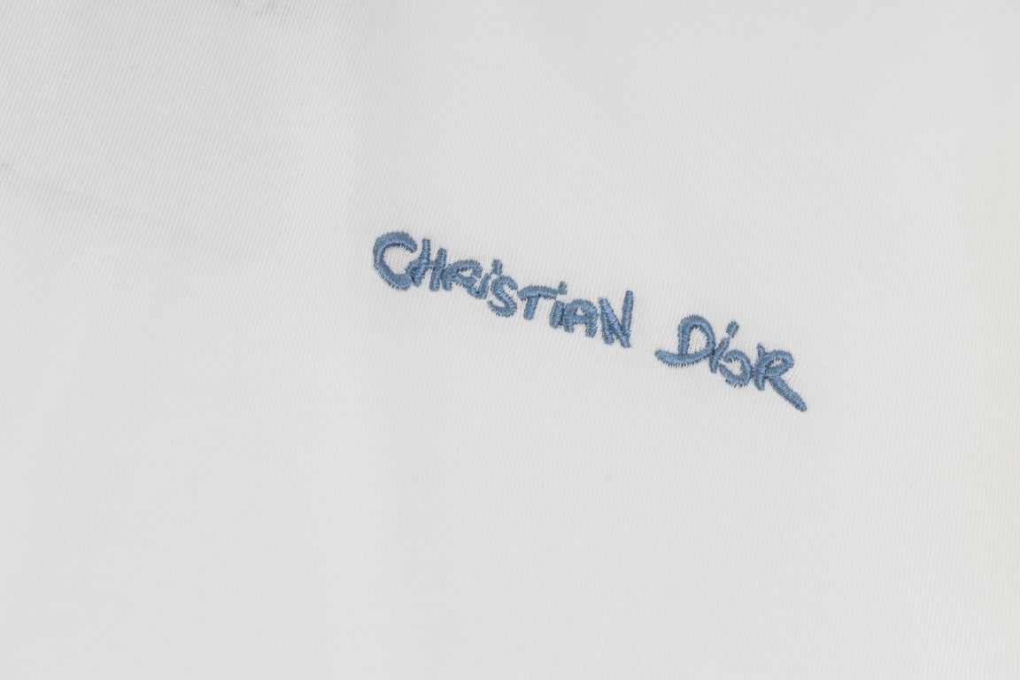 DIOR 2024 Embroidered Logo T-Shirt | Premium 280g Cotton | Sizes XS–L | Gray, White