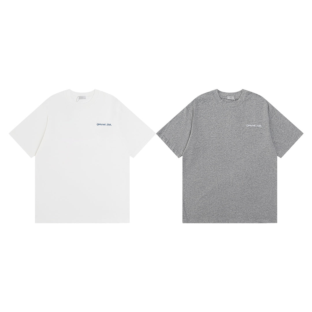 DIOR 2024 Embroidered Logo T-Shirt | Premium 280g Cotton | Sizes XS–L | Gray, White