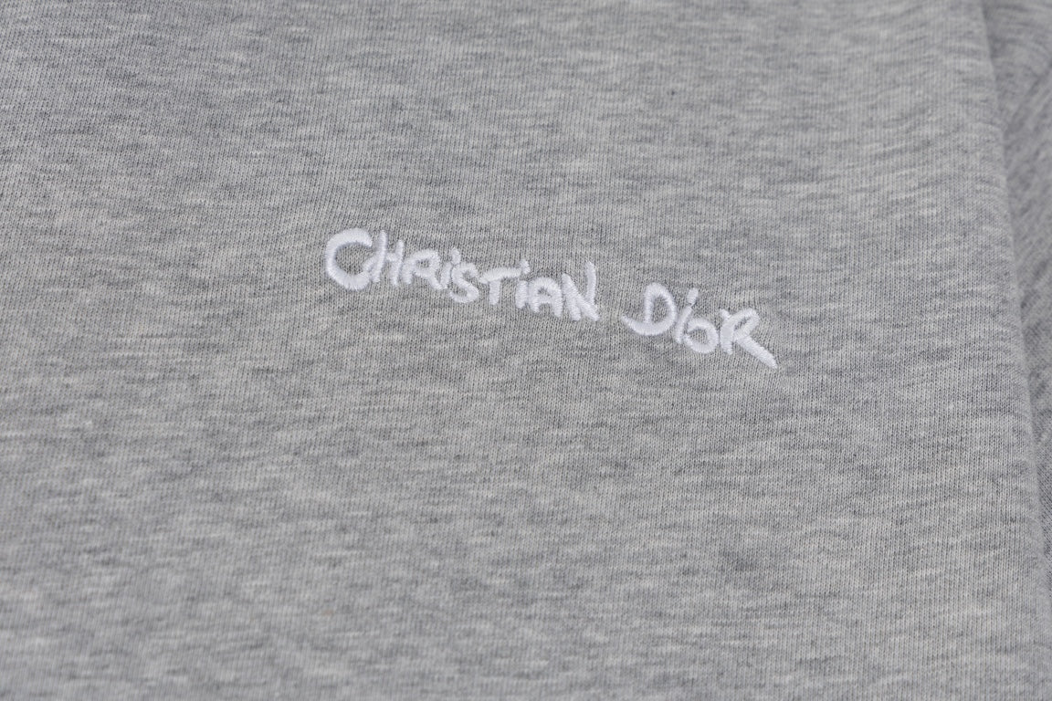 DIOR 2024 Embroidered Logo T-Shirt | Premium 280g Cotton | Sizes XS–L | Gray, White