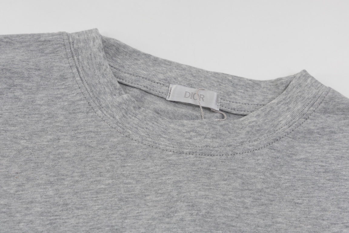 DIOR 2024 Embroidered Logo T-Shirt | Premium 280g Cotton | Sizes XS–L | Gray, White
