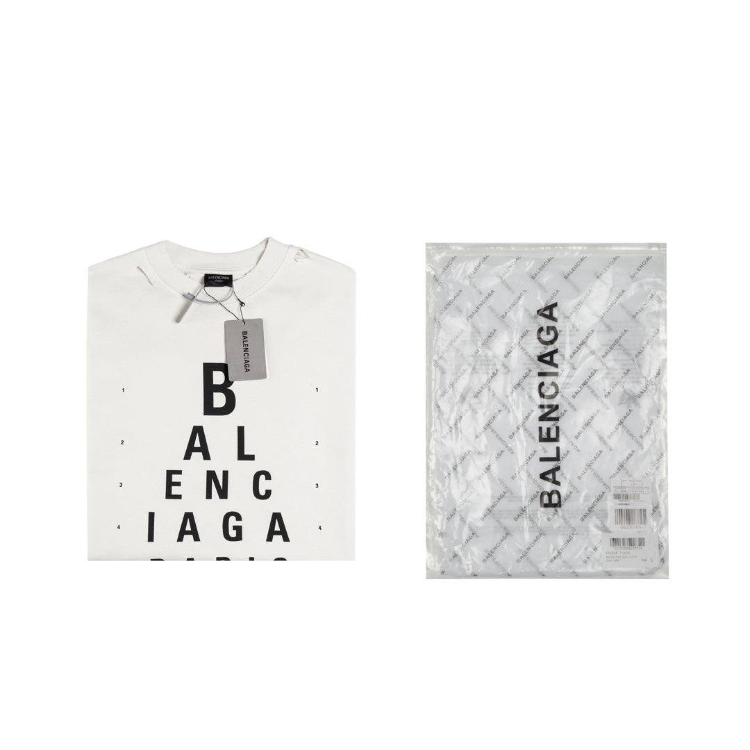BALENCIAGA Eye Chart Logo Distressed Oversized T-Shirt Unisex XS–L