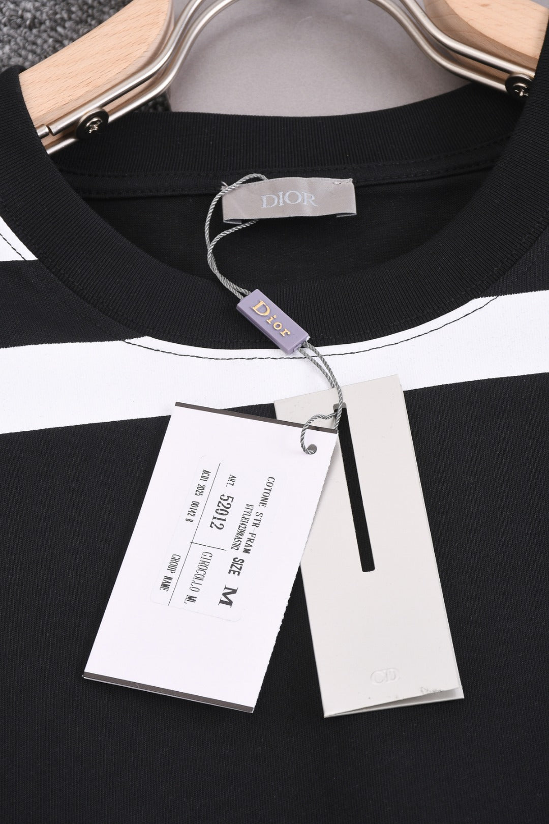 DIOR 25SS Shoulder Stripe & “47” Logo T-Shirt | Pure Cotton | Black & White | Sizes XS–L