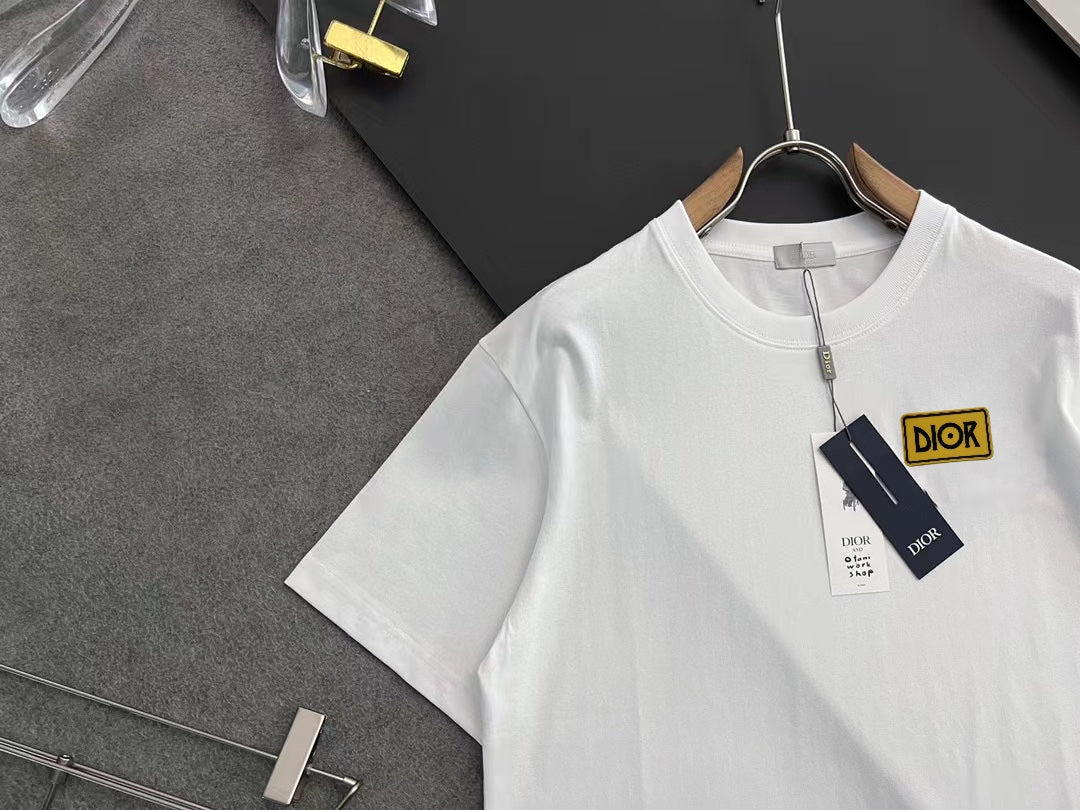 DIOR 2025 Early Spring Handcrafted Gold Logo T-Shirt | Pure Cotton 280g | S–XXL | Unisex