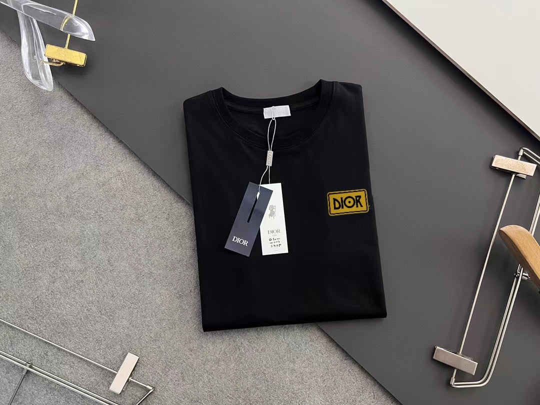 DIOR 2025 Early Spring Handcrafted Gold Logo T-Shirt | Pure Cotton 280g | S–XXL | Unisex