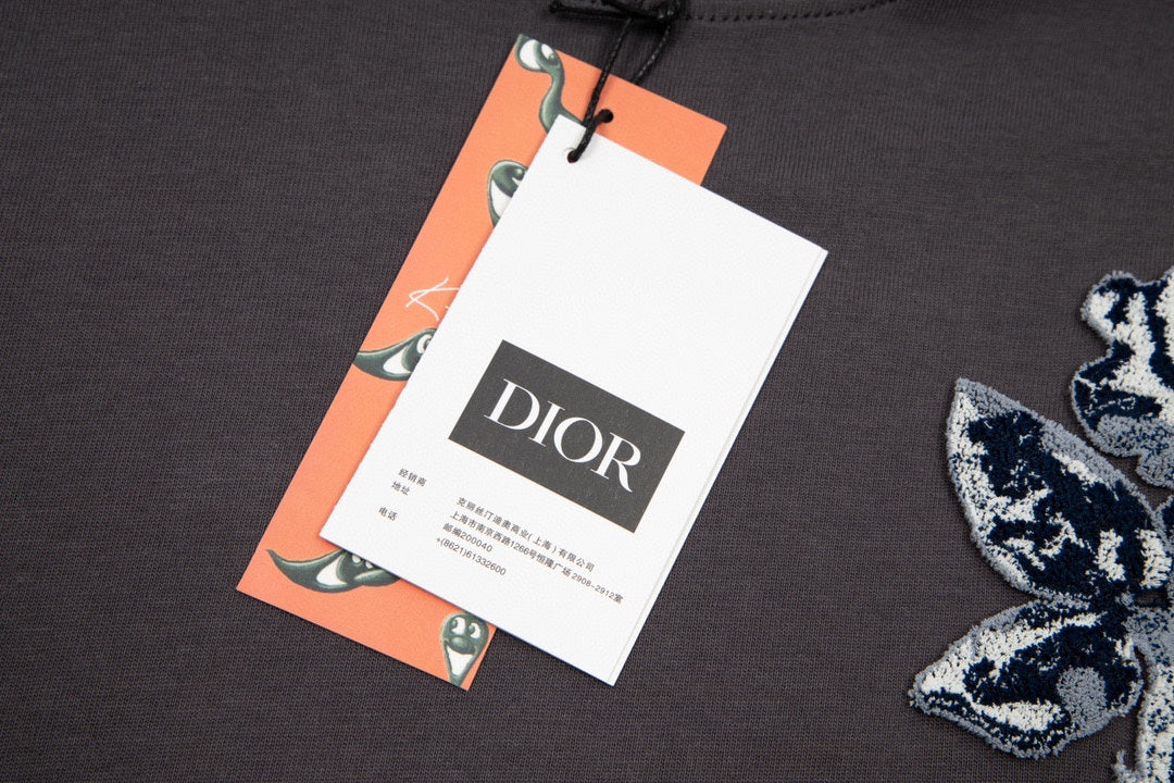 DIOR x Alex Foxton 2021 Early Spring Limited Edition Rose Flocked Embroidery T-Shirt | Gift Box A17 | XS–L | Unisex | Dark Gray