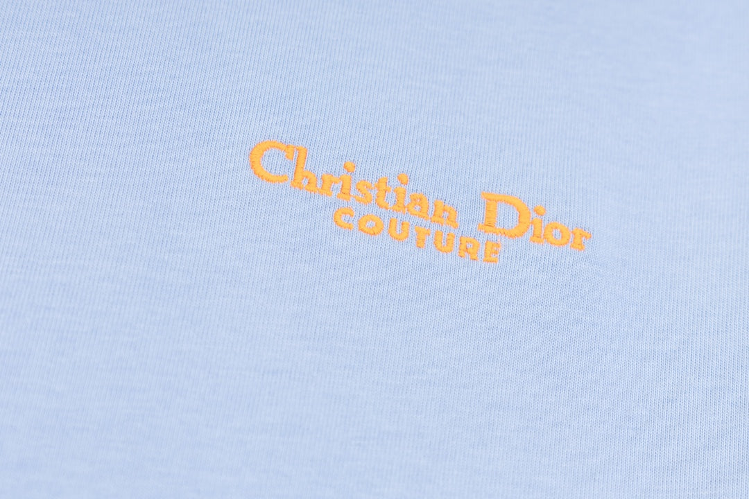DIOR Embroidered Fluorescent Letter T-Shirt | Gift Box J15 | XS–L | Unisex | Light Blue