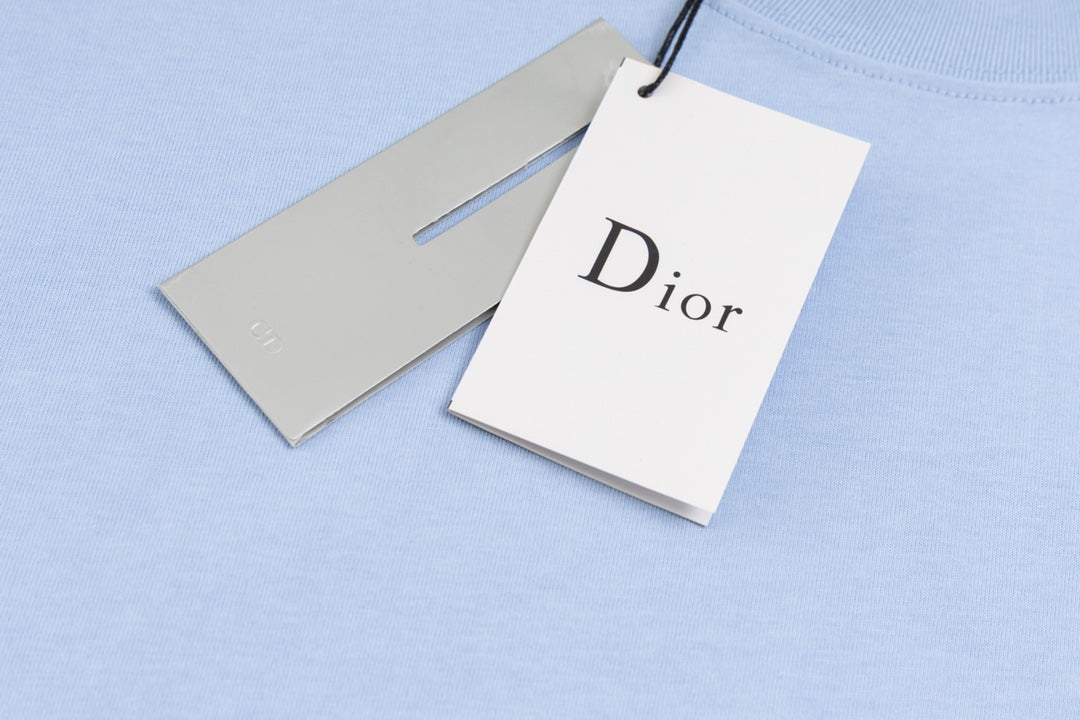 DIOR Embroidered Fluorescent Letter T-Shirt | Gift Box J15 | XS–L | Unisex | Light Blue