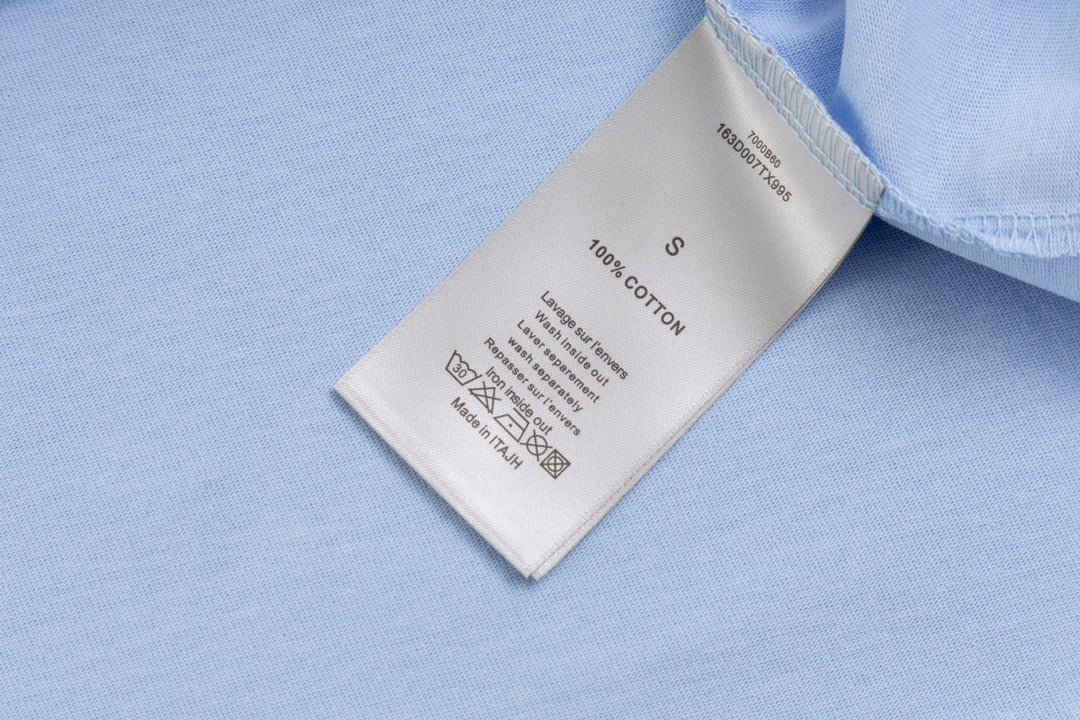 DIOR Embroidered Fluorescent Letter T-Shirt | Gift Box J15 | XS–L | Unisex | Light Blue