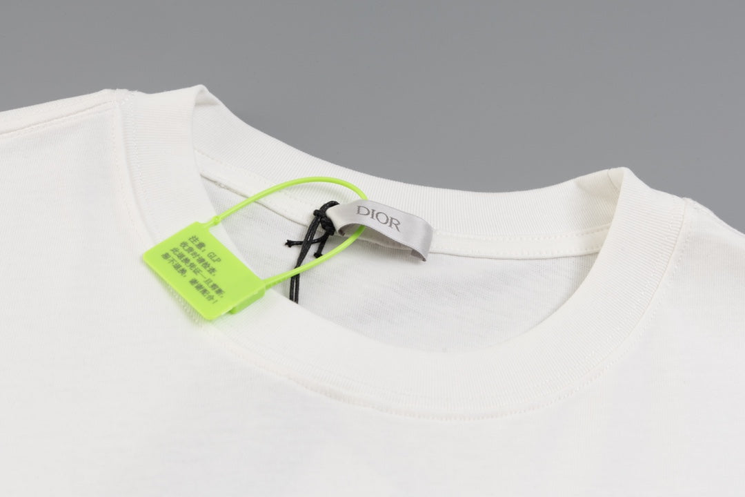 DIOR Embroidered Fluorescent Letter T-Shirt | Gift Box J15 | XS–L | Unisex | Light Blue