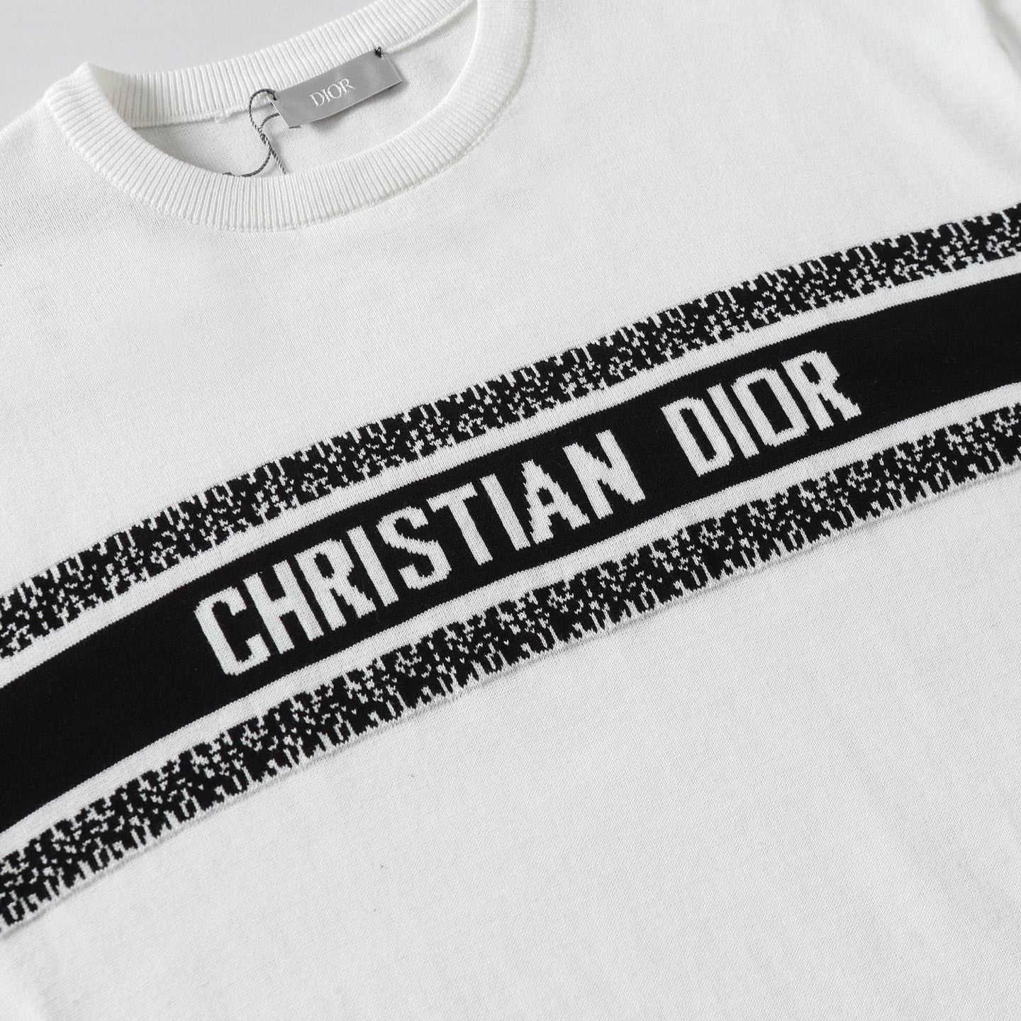 DIOR Logo Jacquard Knit Crewneck T-Shirt – Unisex Classic, Premium Edition (XS-L, Black/White)