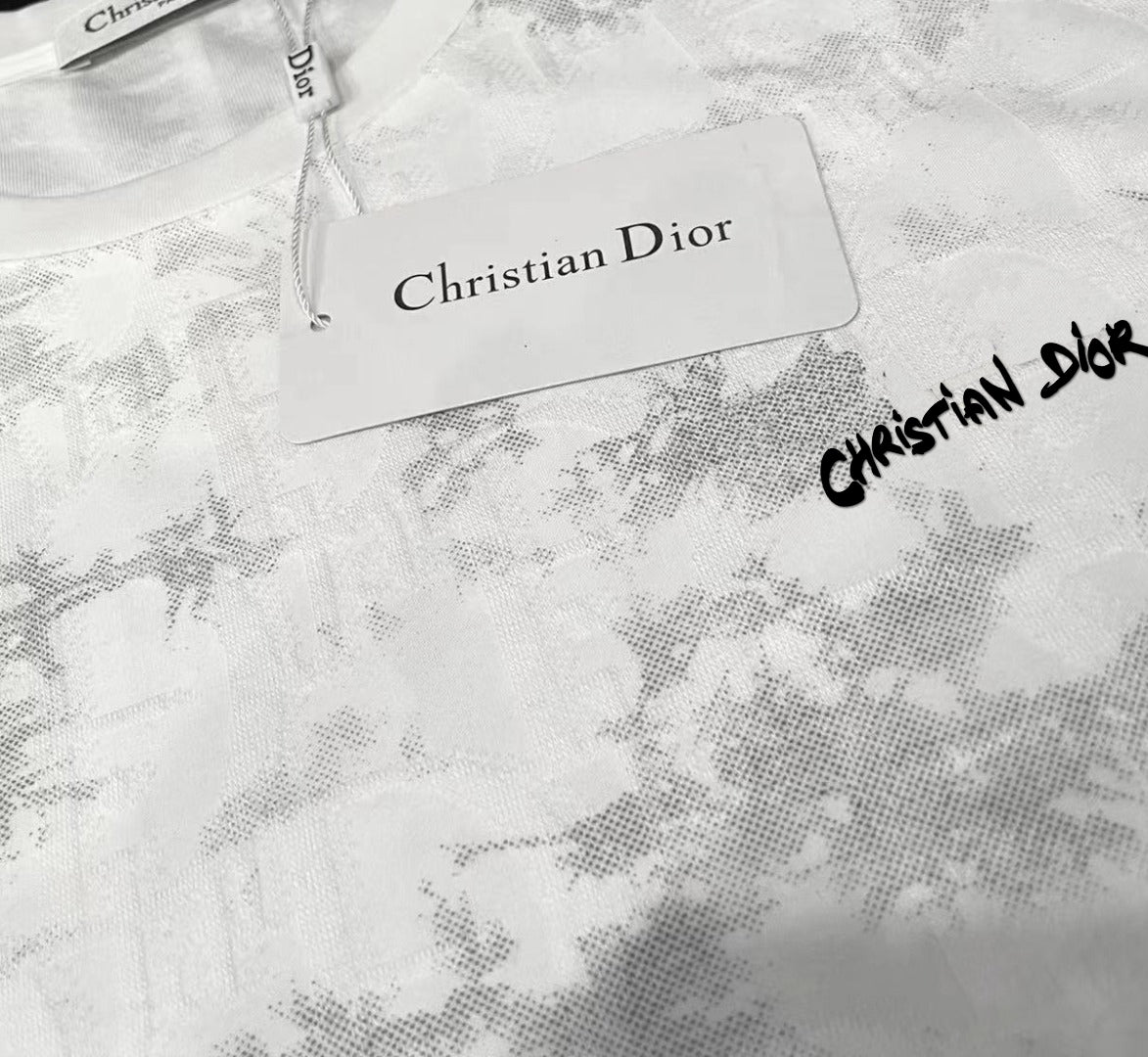 DIOR Tencel-Cotton Jacquard T-Shirt – Luxury Silk-Touch Fabric, Unisex Couple Edition (M–3XL)