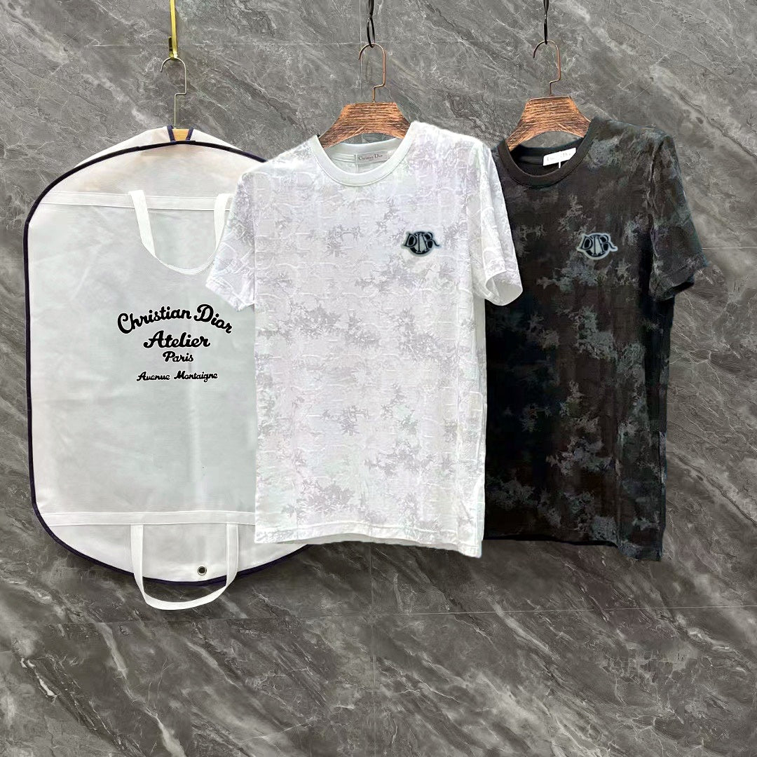DIOR Tencel-Cotton Jacquard T-Shirt – Luxury Silk-Touch Fabric, Unisex Couple Edition (M–3XL)