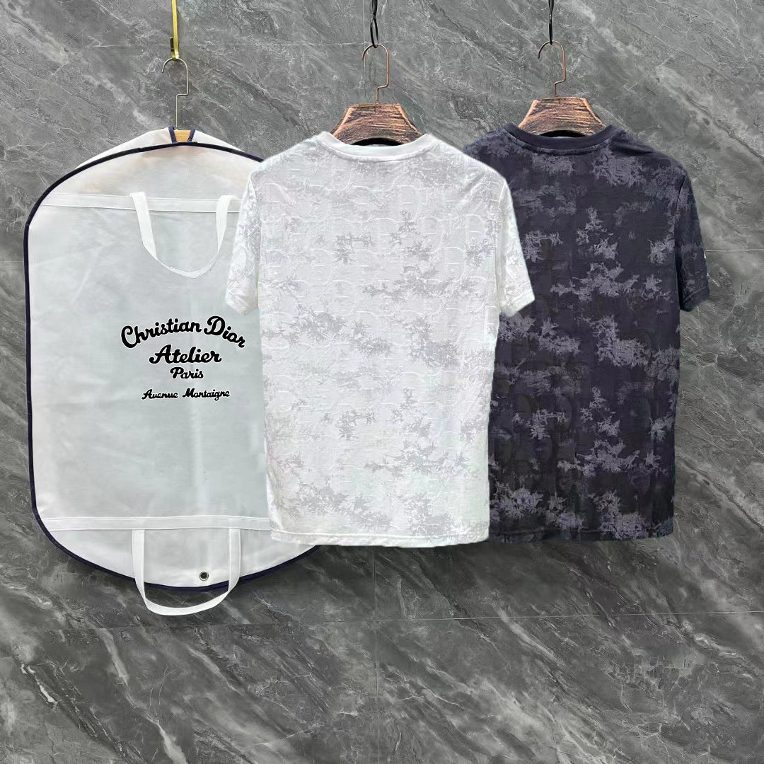 DIOR Tencel-Cotton Jacquard T-Shirt – Luxury Silk-Touch Fabric, Unisex Couple Edition (M–3XL)