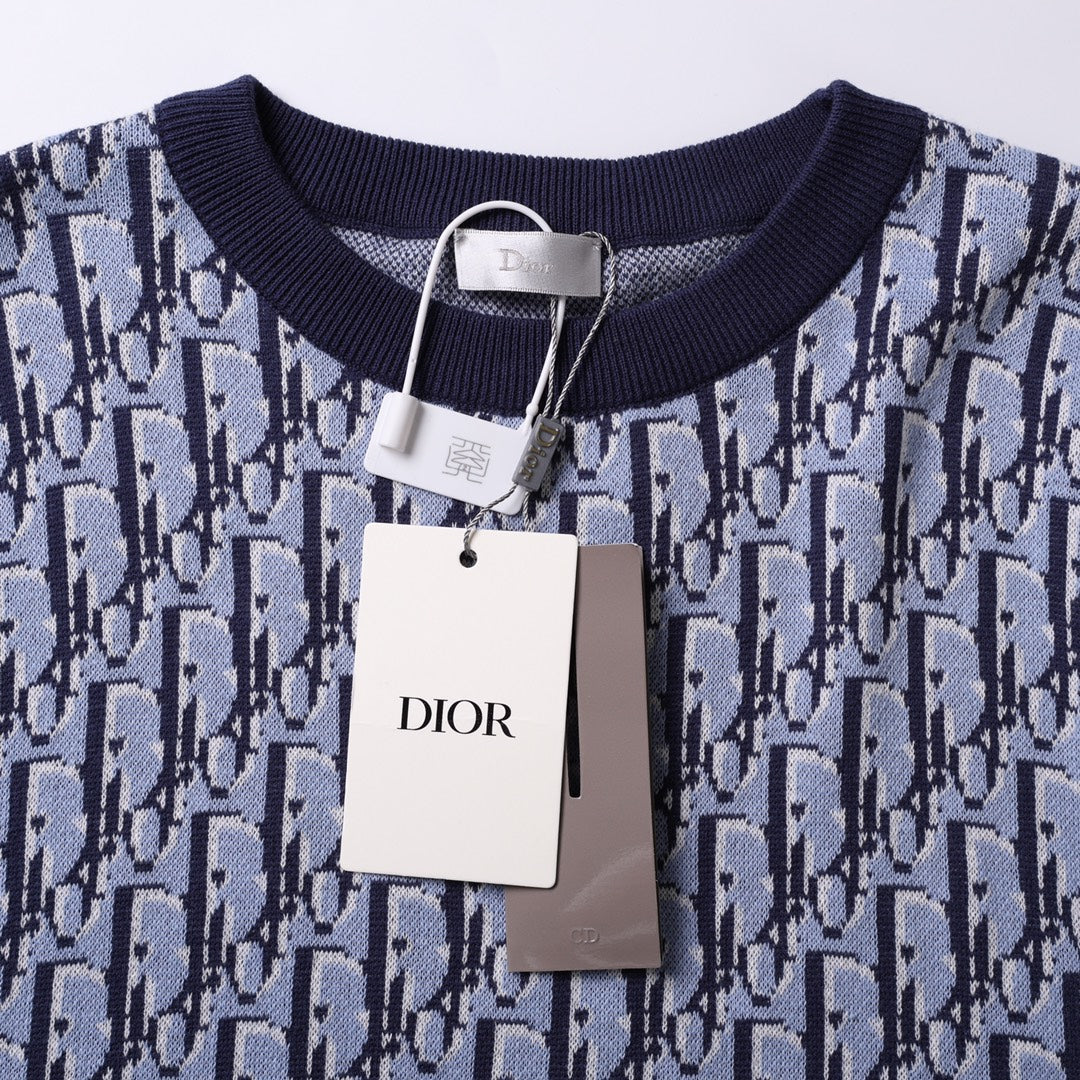 DIOR Classic Oblique Jacquard Knit T-Shirt – Iconic Full Monogram Weave (S–XL)
