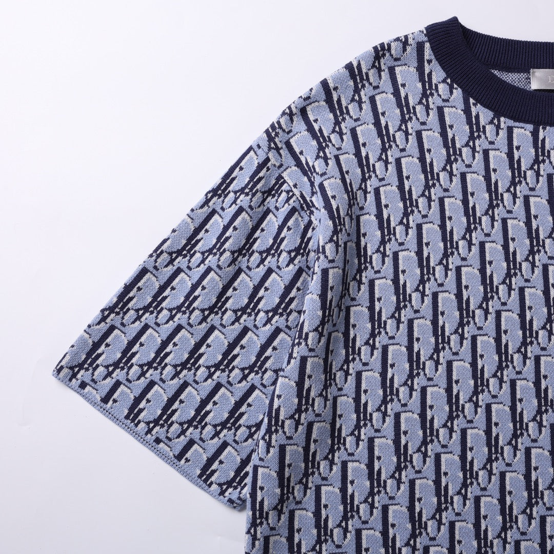 DIOR Classic Oblique Jacquard Knit T-Shirt – Iconic Full Monogram Weave (S–XL)