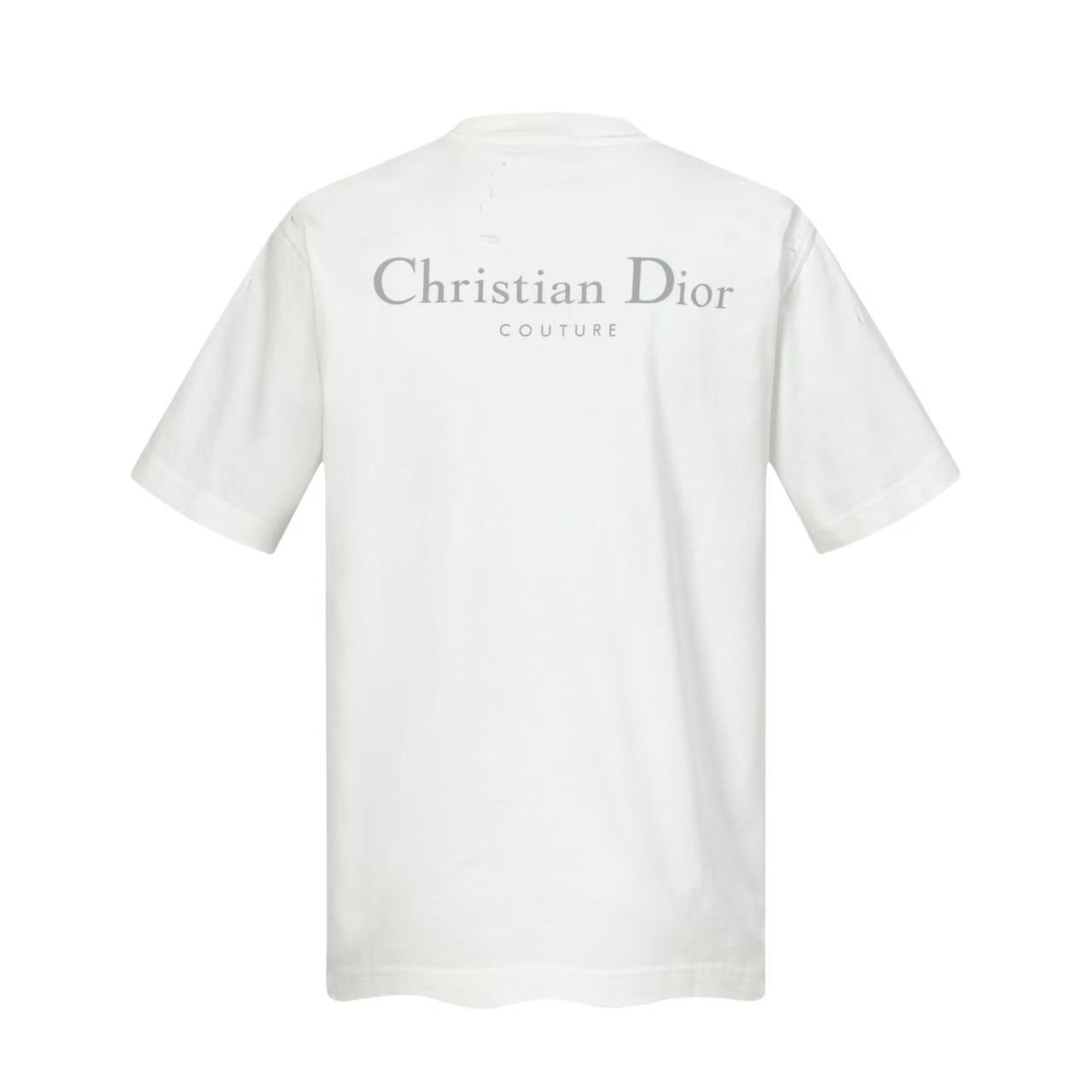DIOR Distressed Letter Print T-Shirt – Handcrafted Vintage Effect (280g Premium Cotton)