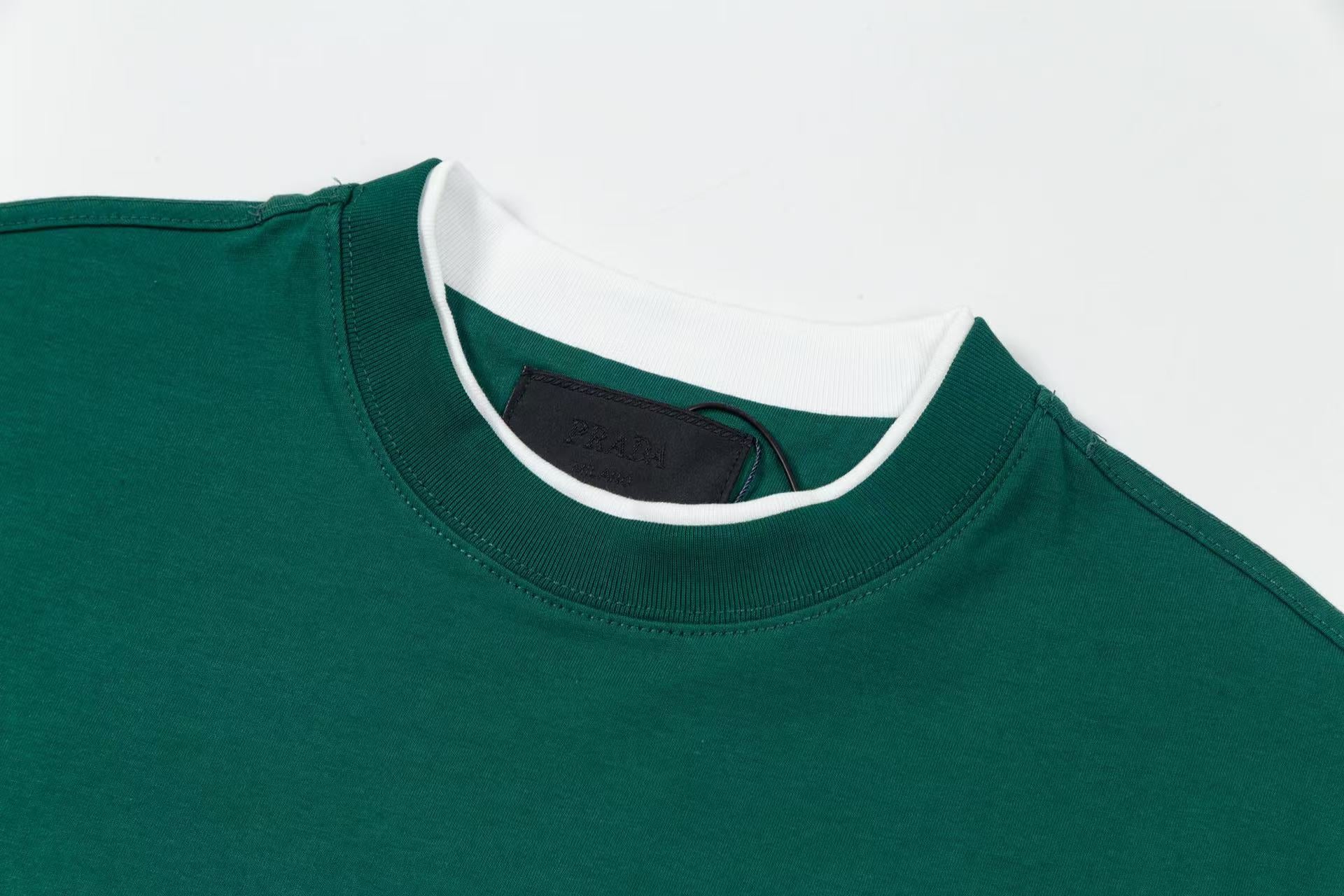 Prada Contrast-Layer T-Shirt with Iconic Triangle Emblem