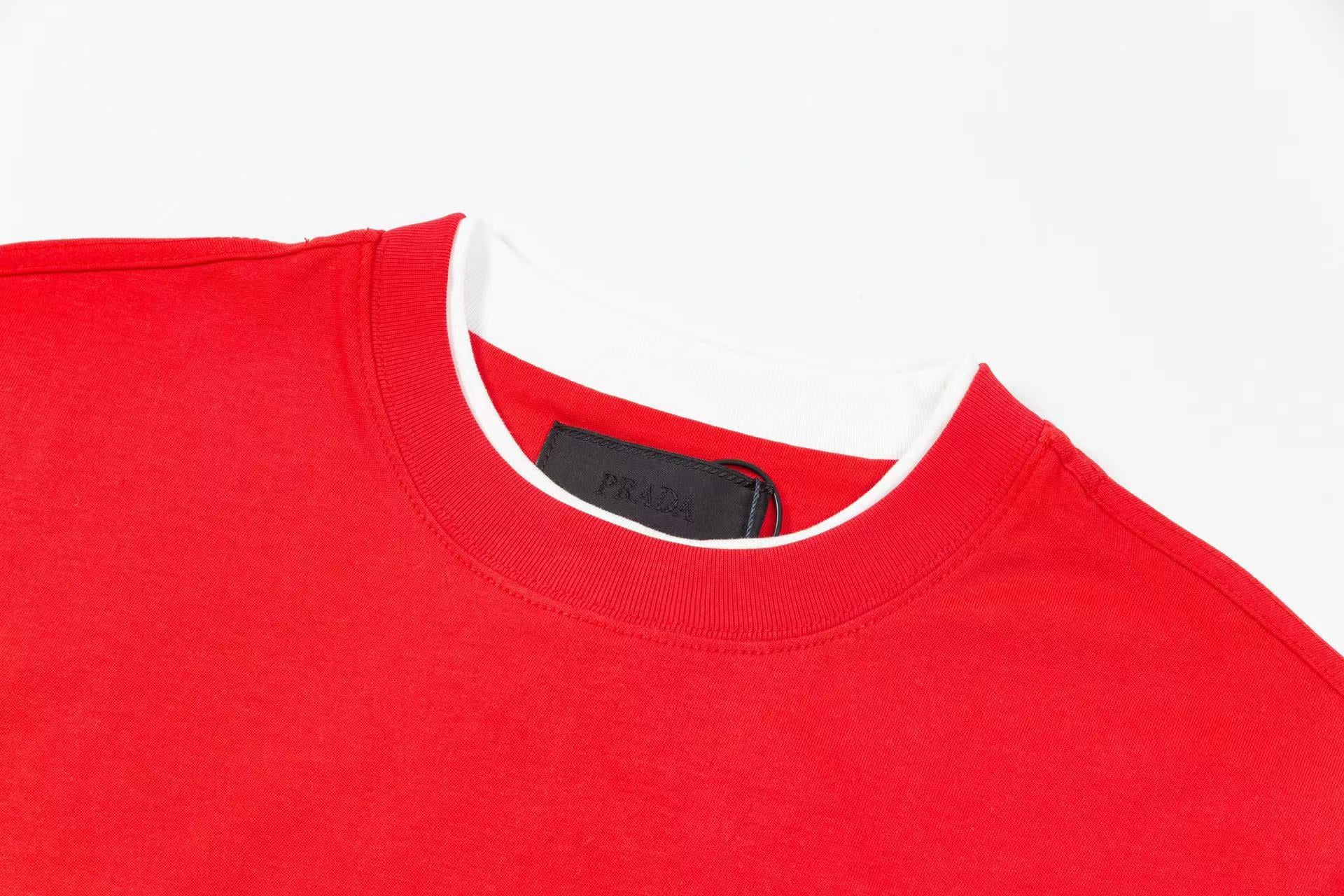 Prada Contrast-Layer T-Shirt with Iconic Triangle Emblem
