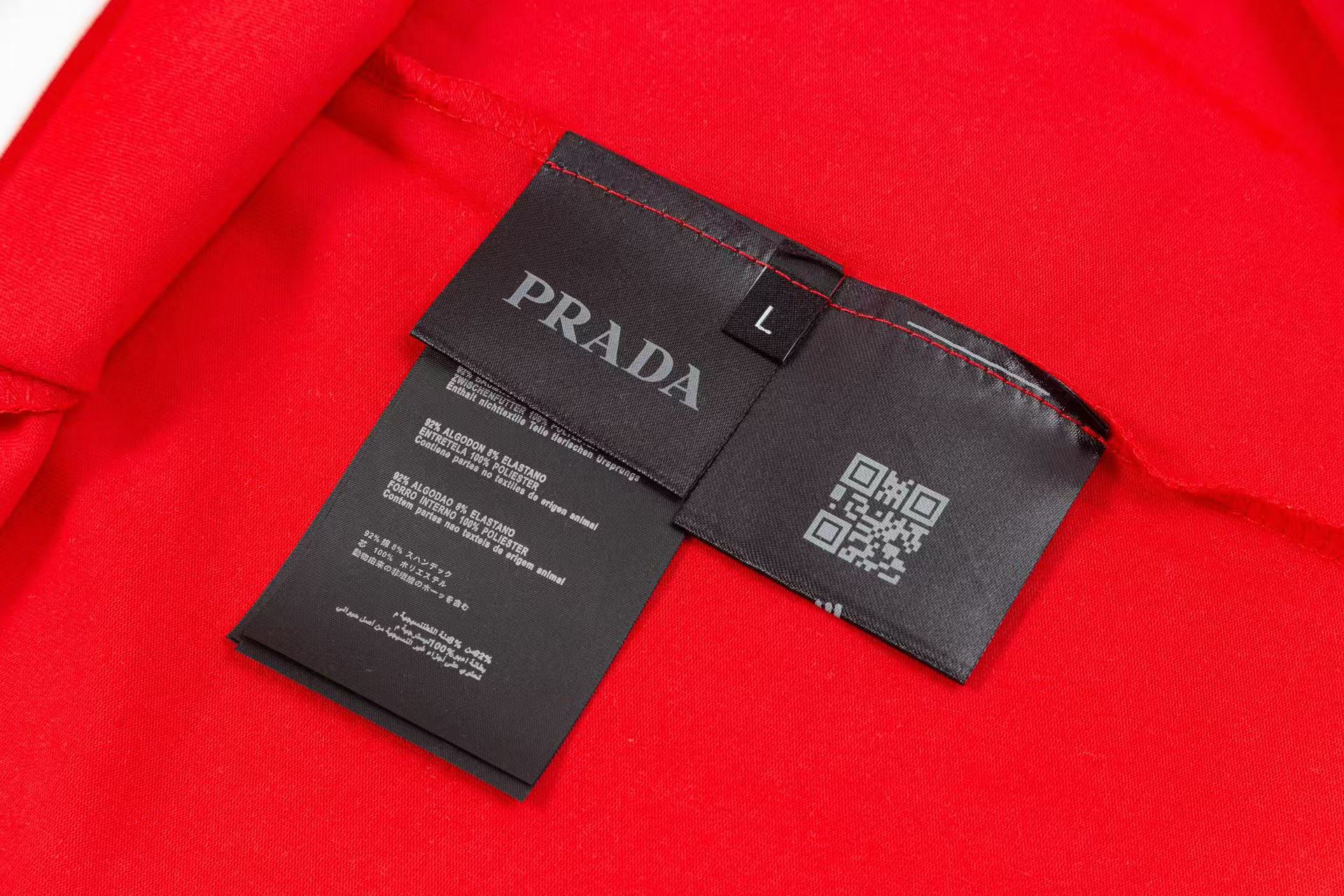 Prada Contrast-Layer T-Shirt with Iconic Triangle Emblem