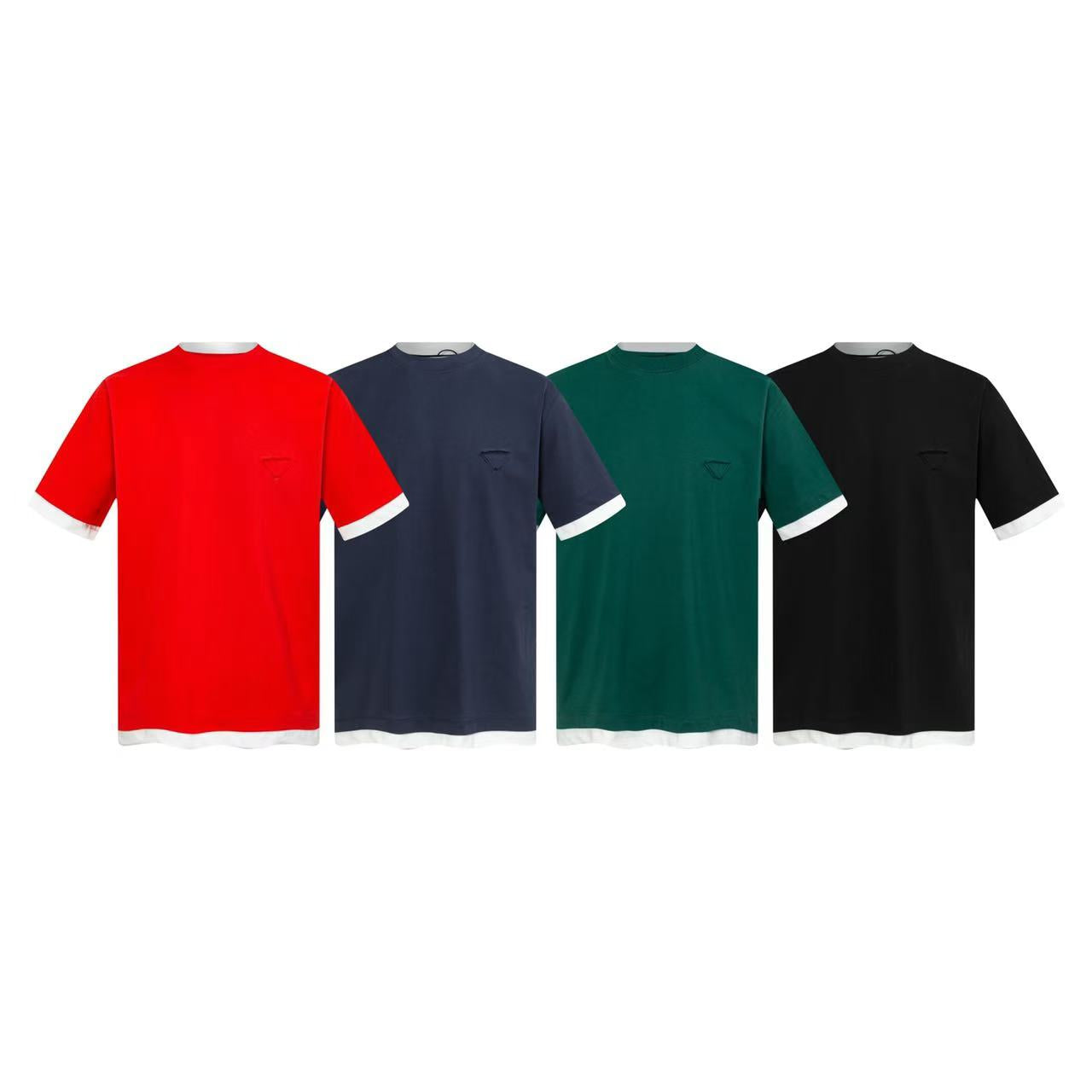 Prada Contrast-Layer T-Shirt with Iconic Triangle Emblem