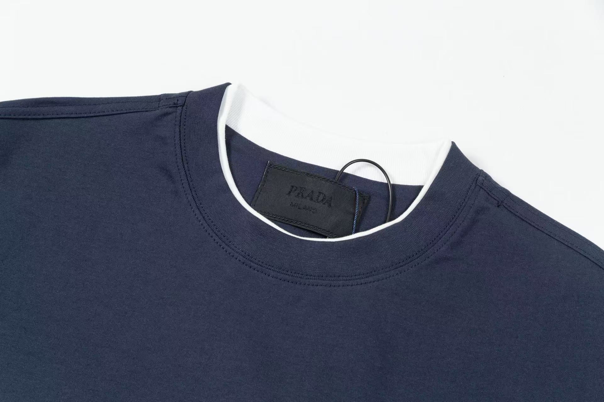 Prada Contrast-Layer T-Shirt with Iconic Triangle Emblem
