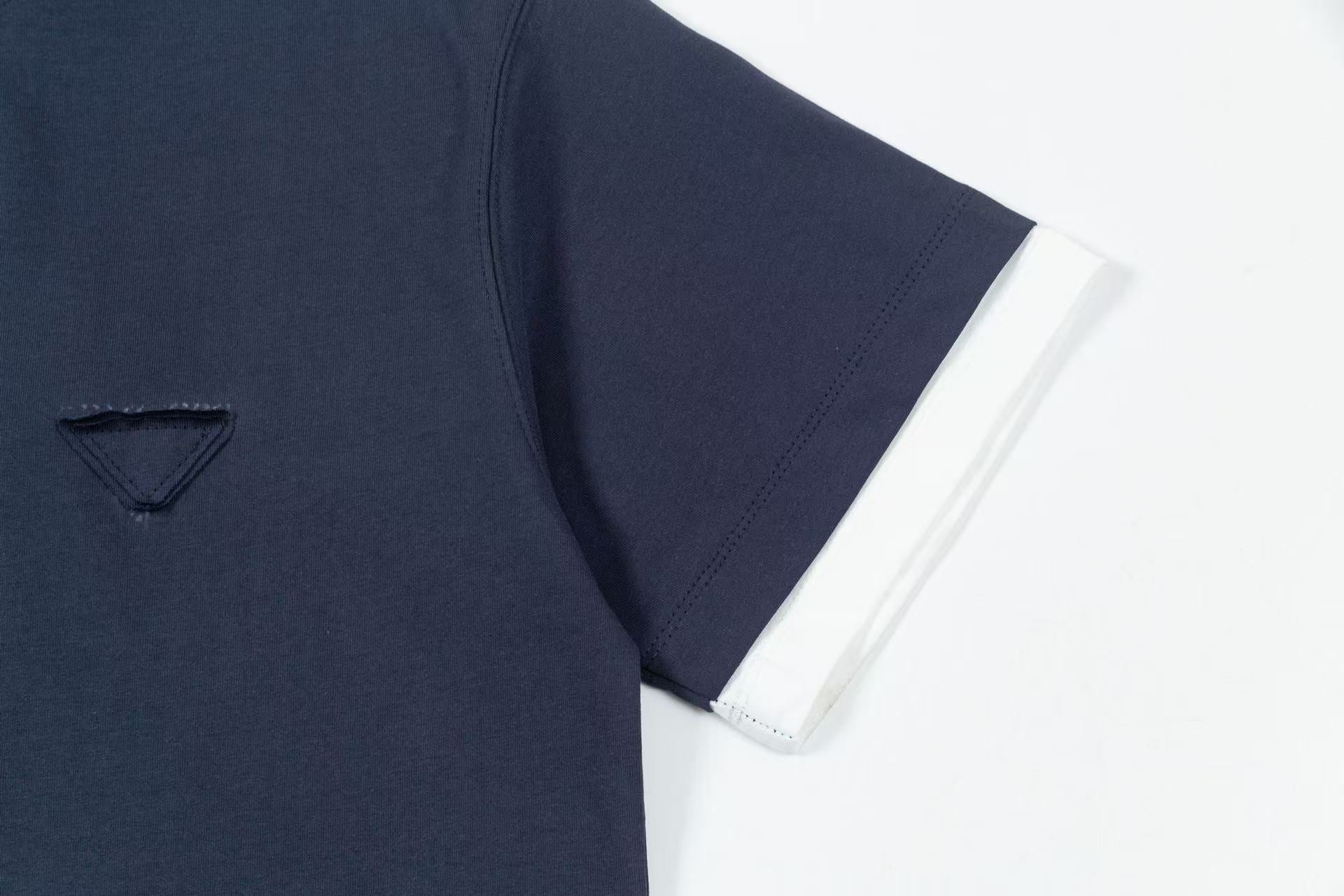 Prada Contrast-Layer T-Shirt with Iconic Triangle Emblem