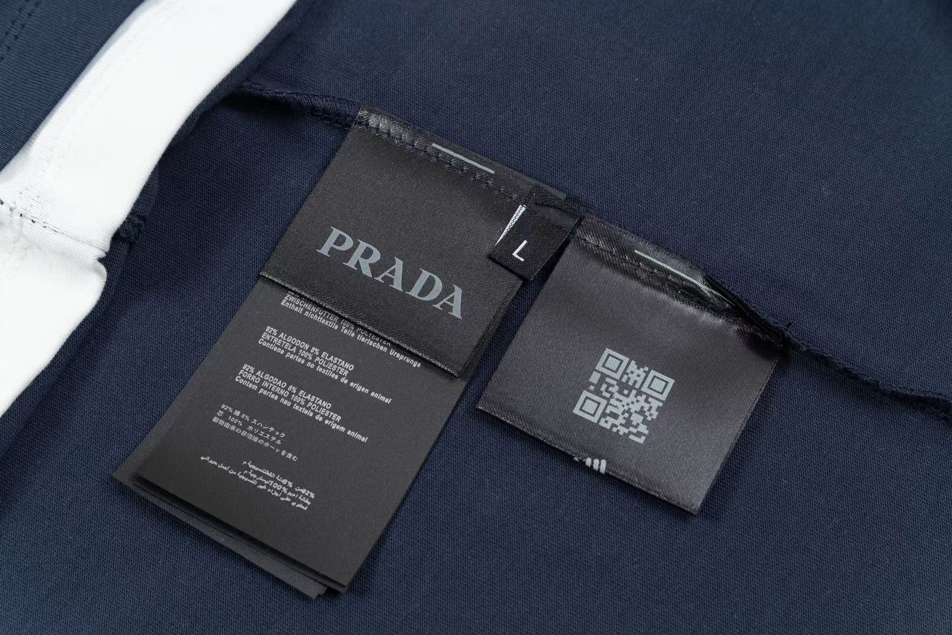 Prada Contrast-Layer T-Shirt with Iconic Triangle Emblem