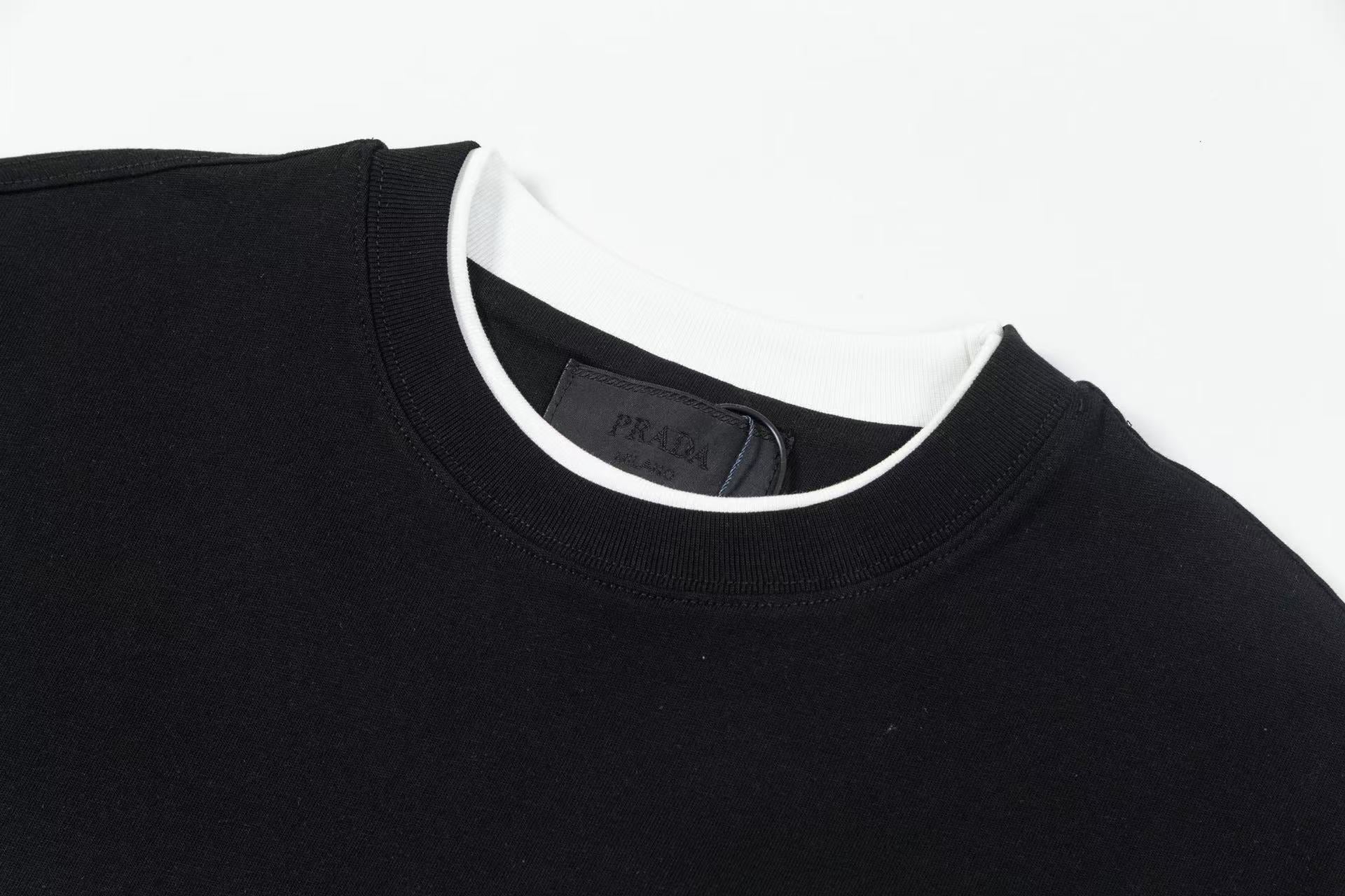 Prada Contrast-Layer T-Shirt with Iconic Triangle Emblem